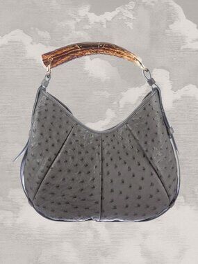 YVES SAINT LAURENT YSL Mombasa ostrich Exotic Skin Leather bag Tom Ford  gray
